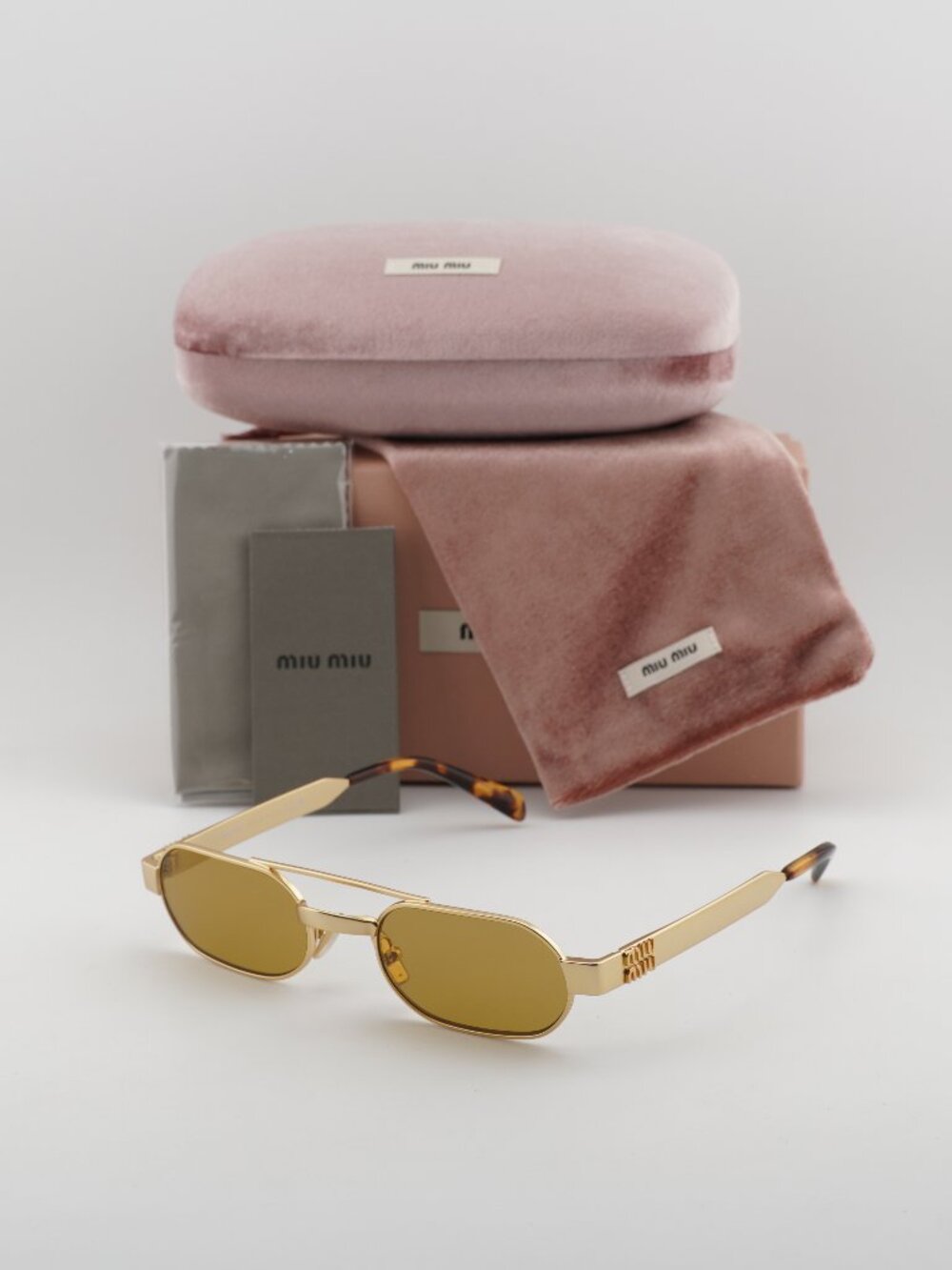 Miu Miu MUB52S 22M10Y Rectangle Sunglasses- Gold\ Brown